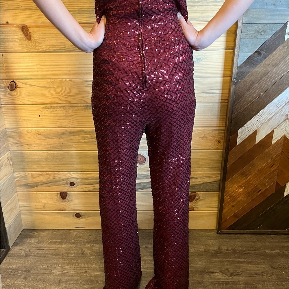 Mauve Sparkle Sequin Halter Jumpsuit Size 12 - image 2